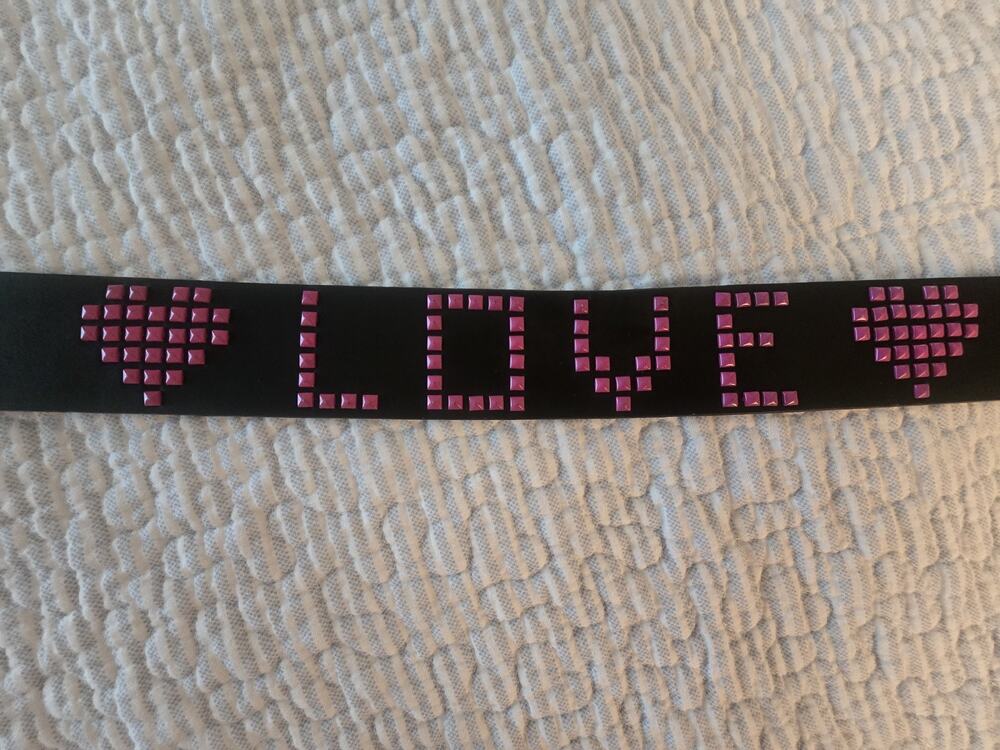 Tilt Brand Black Belt Hot Pink Studs LOVE Large Rock Goth Pride whimsy alt Lg